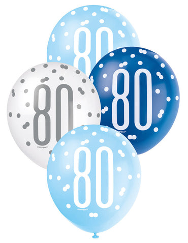 Blue and White Assorted 80 Latex Balloons 30cm 6pk