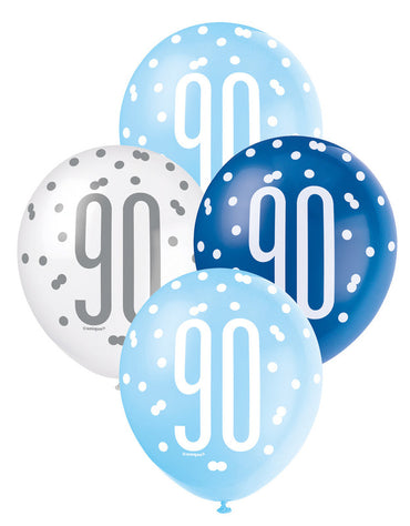 Blue and White Assorted 90 Latex Balloons 30cm 6pk