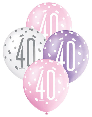 Pink, Purple and White Assorted 40  Latex Balloons 30cm 6pk