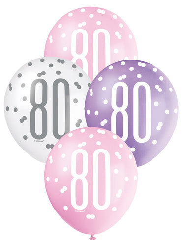 Pink, Purple and White Assorted 80 Latex Balloons 30cm 6pk