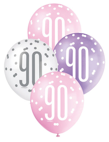Pink, Purple and White Assorted 90 Latex Balloons 30cm 6pk