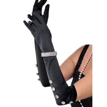 Satin Gloves with Rhinestone Bracelet - Party Savers