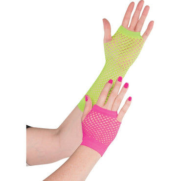 Womens Fishnet Gloves Neon - Party Savers