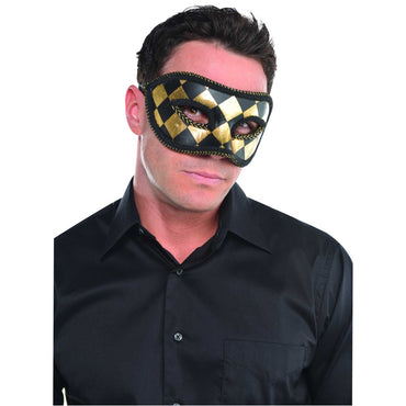 Black and Gold Harlequin Mask - Party Savers