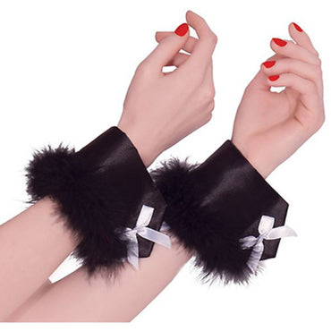 Black Bunny Feather Wrist Cuffs - Party Savers