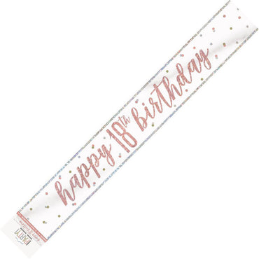 Rose Gold Happy 18th Birthday Prismatic Foil Banner 2.74m Each