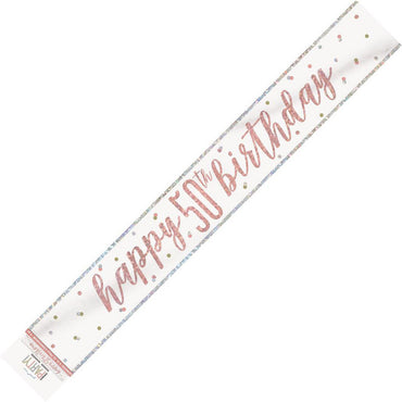 Rose Gold Happy 50th Birthday Prismatic Foil Banner 2.74m Each