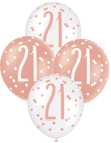Rose Gold and White Assorted 21 Latex Balloons 30cm 6pk