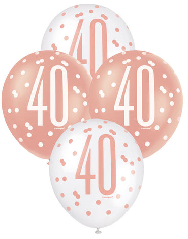 Rose Gold and White Assorted 40  Latex Balloons 30cm 6pk