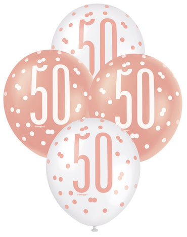 Rose Gold and White Assorted 50 Latex Balloons 30cm 6pk