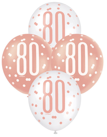 Rose Gold and White Assorted 80 Latex Balloons 30cm 6pk