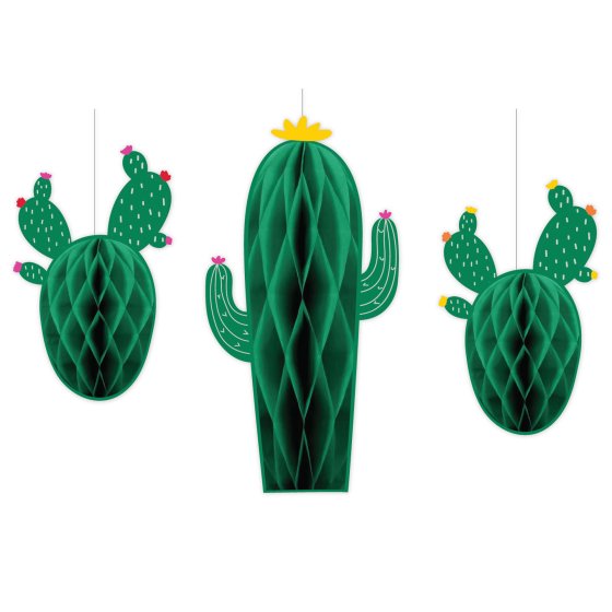Fiesta Cactus Hanging Honeycomb Decorations 3pk