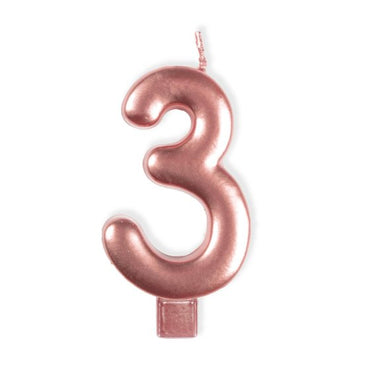 Rose Gold #3 Numeral Moulded Candle 8cm Each