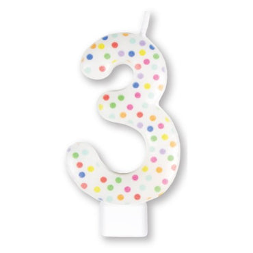 Rainbow Dots #3 Numeral Moulded Candle 8cm Each