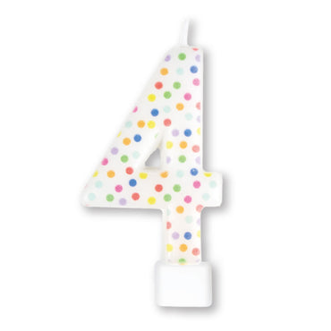 Rainbow Dots #4 Numeral Moulded Candle 8cm Each