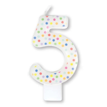 Rainbow Dots #5 Numeral Moulded Candle 8cm Each