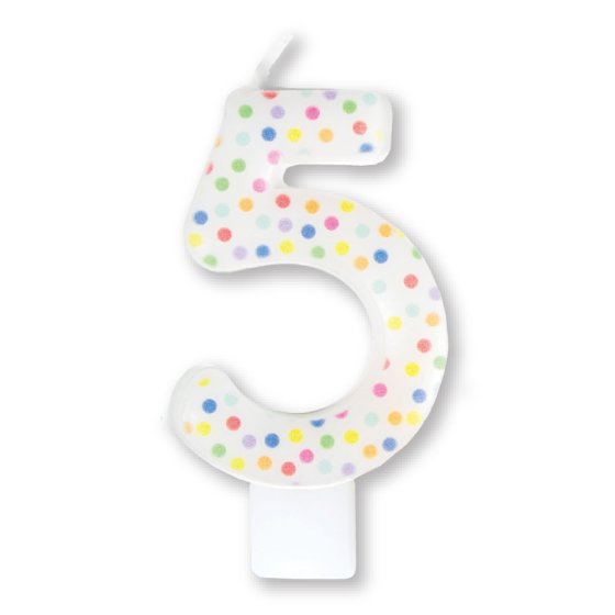 Rainbow Dots #5 Numeral Moulded Candle 8cm Each