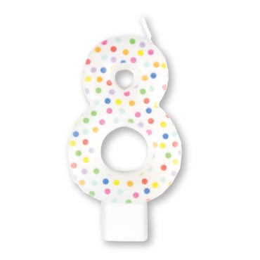 Rainbow Dots #8 Numeral Moulded Candle 8cm Each