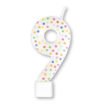 Rainbow Dots #9 Numeral Moulded Candle 8cm Each