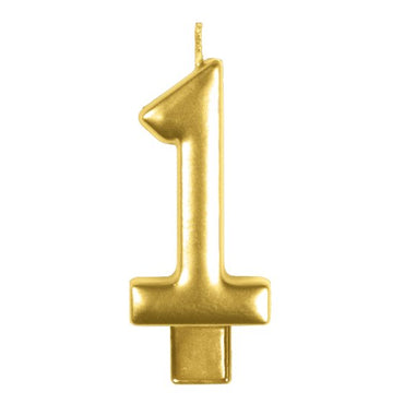 Gold #1 Numeral Moulded Candle 8cm Each