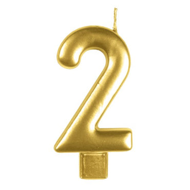 Gold #2 Numeral Moulded Candle 8cm Each