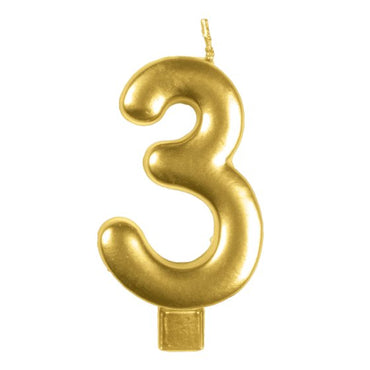 Gold #3 Numeral Moulded Candle 8cm Each