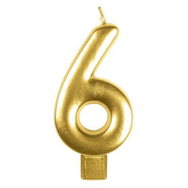 Gold #6 Numeral Moulded Candle 8cm Each