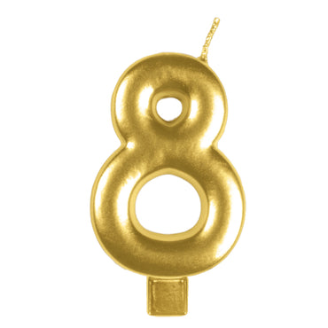 Gold #8 Numeral Moulded Candle 8cm Each