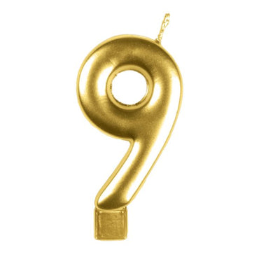 Gold #9 Numeral Moulded Candle 8cm Each