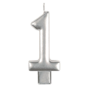 Silver #1 Numeral Moulded Candle 8cm Each