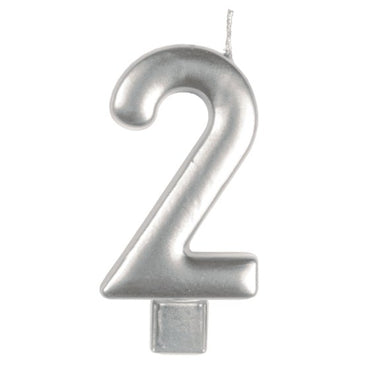 Silver #2 Numeral Moulded Candle 8cm Each