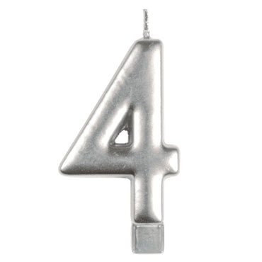 Silver #4 Numeral Moulded Candle 8cm Each