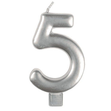 Silver #5 Numeral Moulded Candle 8cm Each