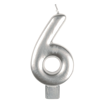 Silver #6 Numeral Moulded Candle 8cm Each