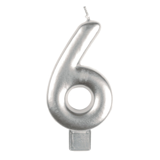 Silver #6 Numeral Moulded Candle 8cm Each