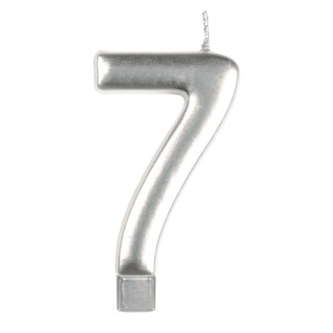 Silver #7 Numeral Moulded Candle 8cm Each