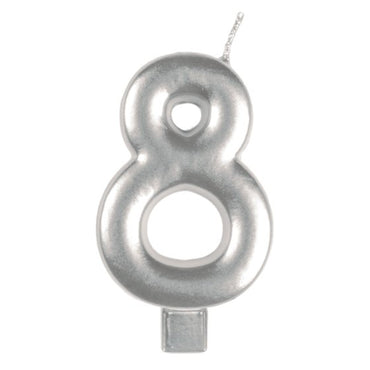 Silver #8 Numeral Moulded Candle 8cm Each