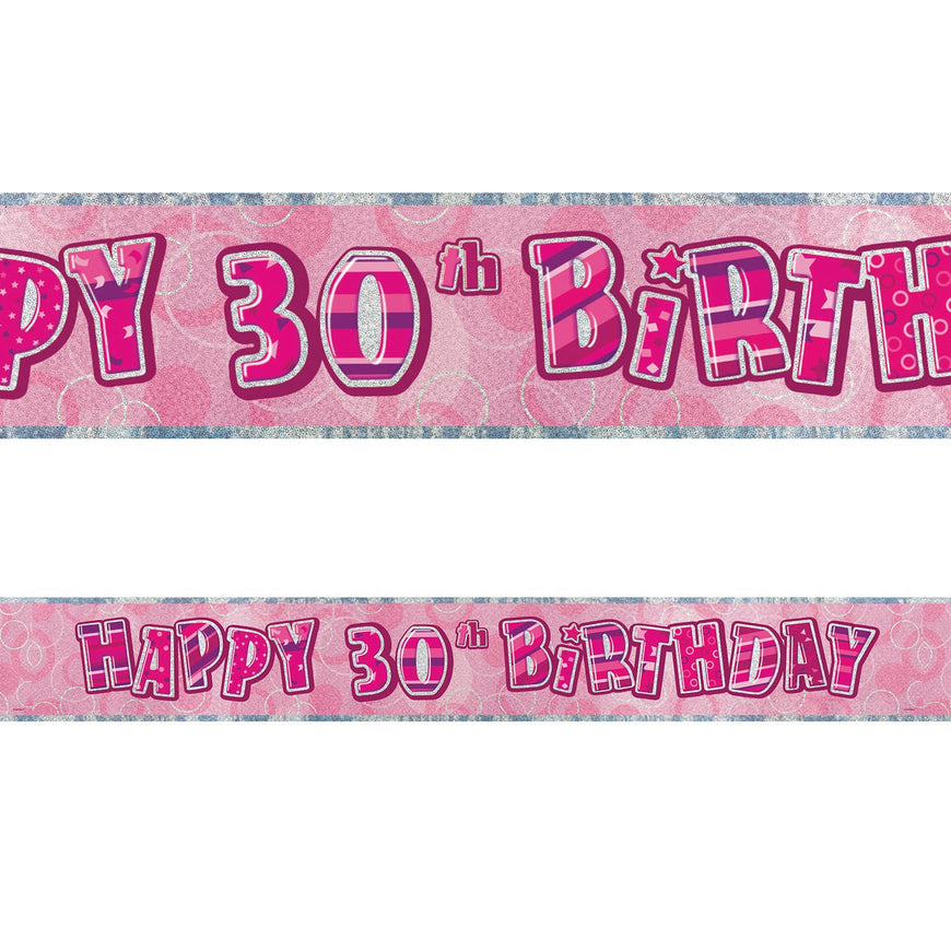 Black Glitz 30th Birthday Foil Banner 3.6m - Party Savers