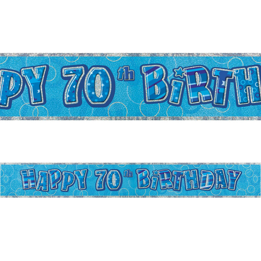 Black Glitz 70th Birthday Foil Banner 3.6m - Party Savers