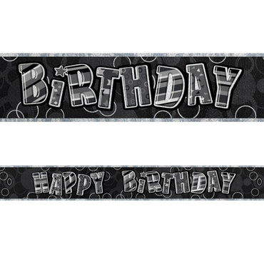 Black Glitz Happy Birthday Foil Banner 3.6m - Party Savers