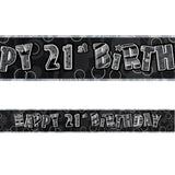 Black Glitz 21st Birthday Foil Banner 3.6m - Party Savers