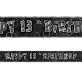 Black Glitz 13th Birthday Foil Banner 3.6m - Party Savers