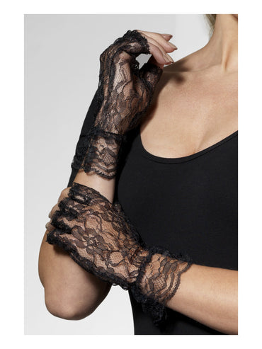 Black Fingerless Lace Gloves - Party Savers