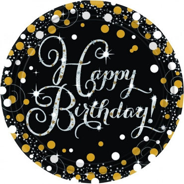 Sparkling Celebration Happy Birthday Prismatic Plates 23cm 8pk - Party Savers