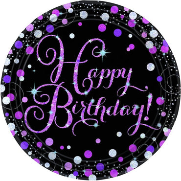 Pink Celebration Happy Birthday 23cm Prismatic Plates 8pk - Party Savers