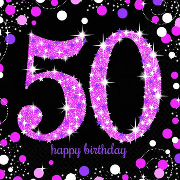 Pink Celebration 50th Happy Birthday Lunch Napkins 16pk - Party Savers