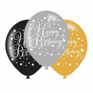 Sparkling Celebration Happy Birthday 30Cm Latex Balloon 6pk - Party Savers