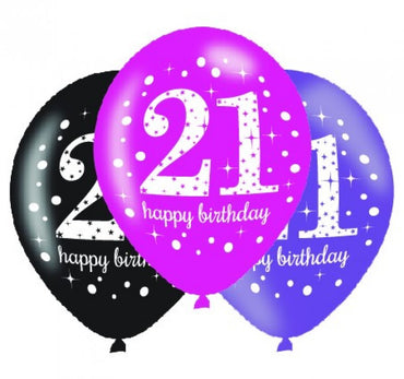 Pink Celebration 21 Latex Balloon 30cm 6pk - Party Savers