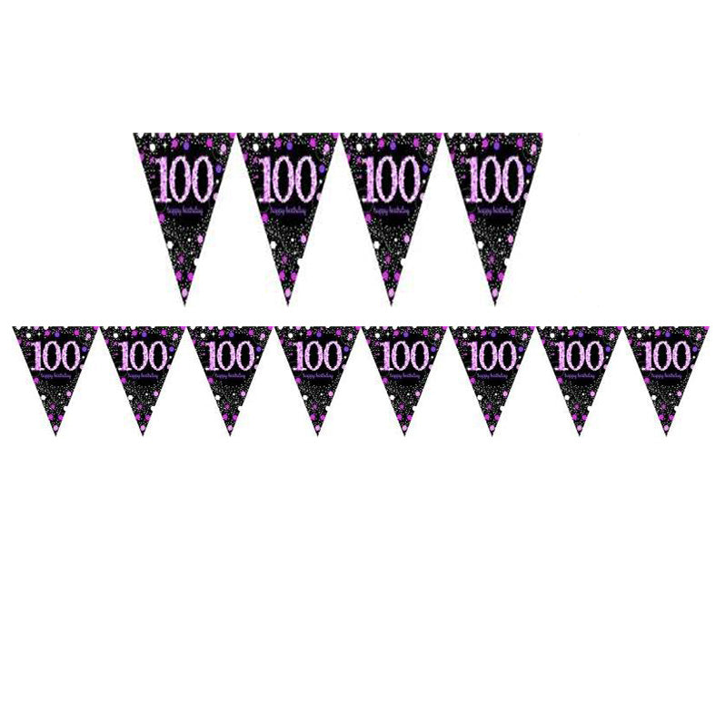Pink Celebration 100 Prismatic Pennant Banner Plastic Each - Party Savers