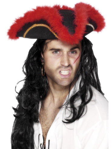 Pirate Tricorn Hat, Red Feather - Party Savers